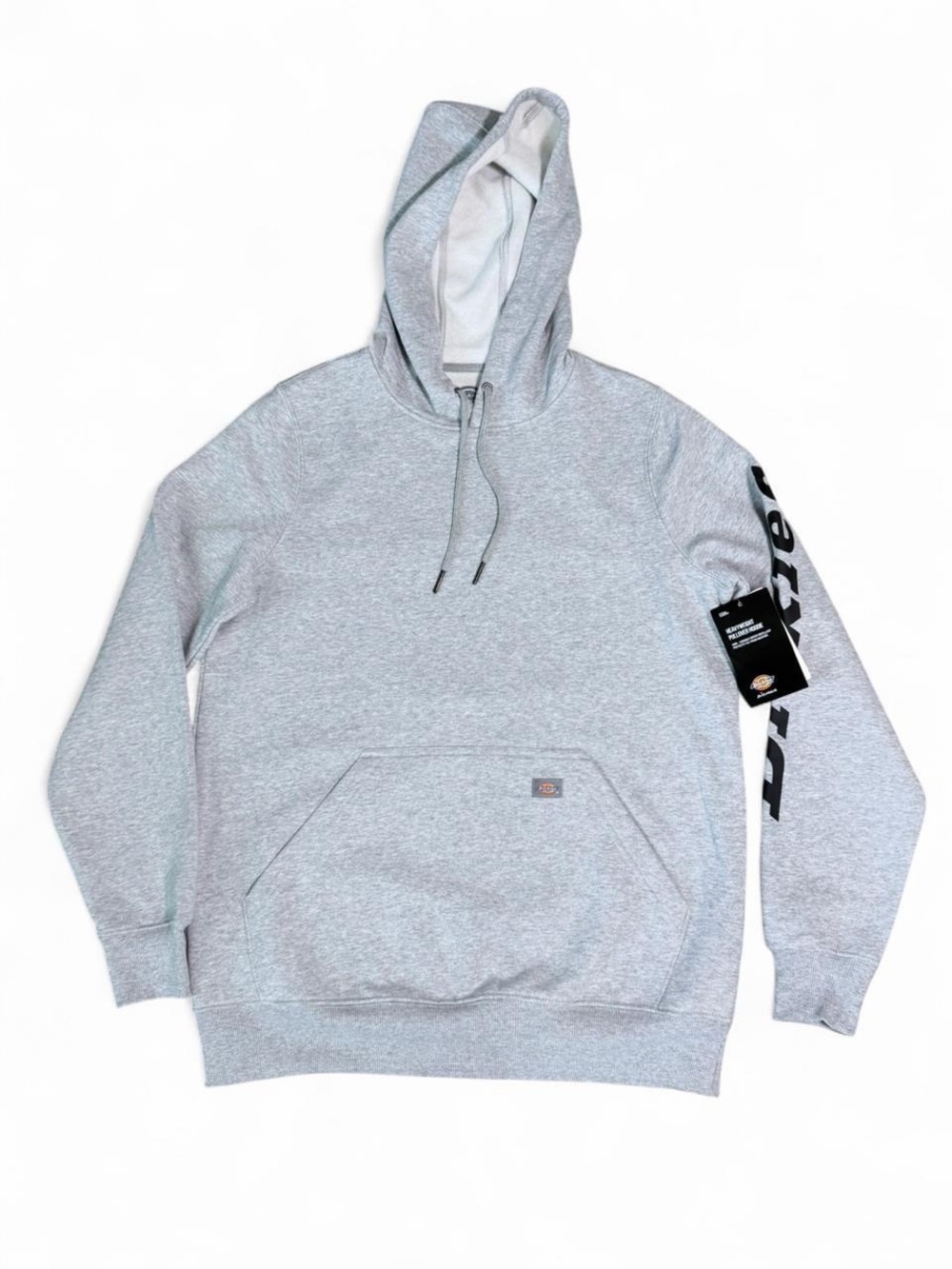 NWT M Women's Dickies Heather Gray Black Logo Sleeve Heavyweight Pullover Hoodie